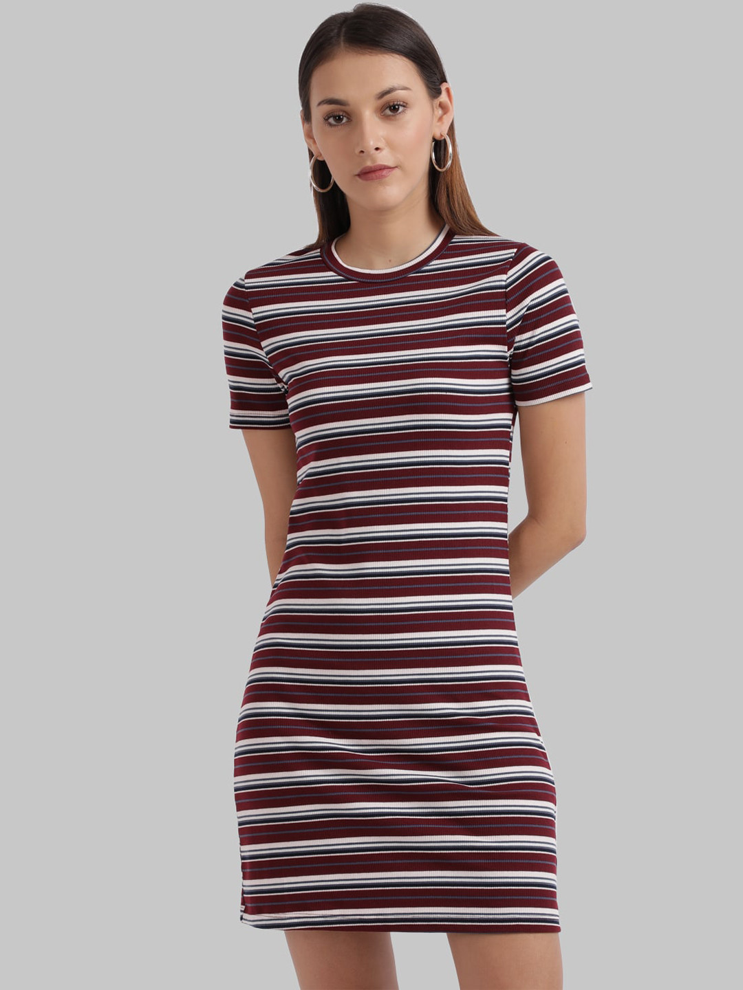 Parx Women Maroon Striped T-shirt Dress