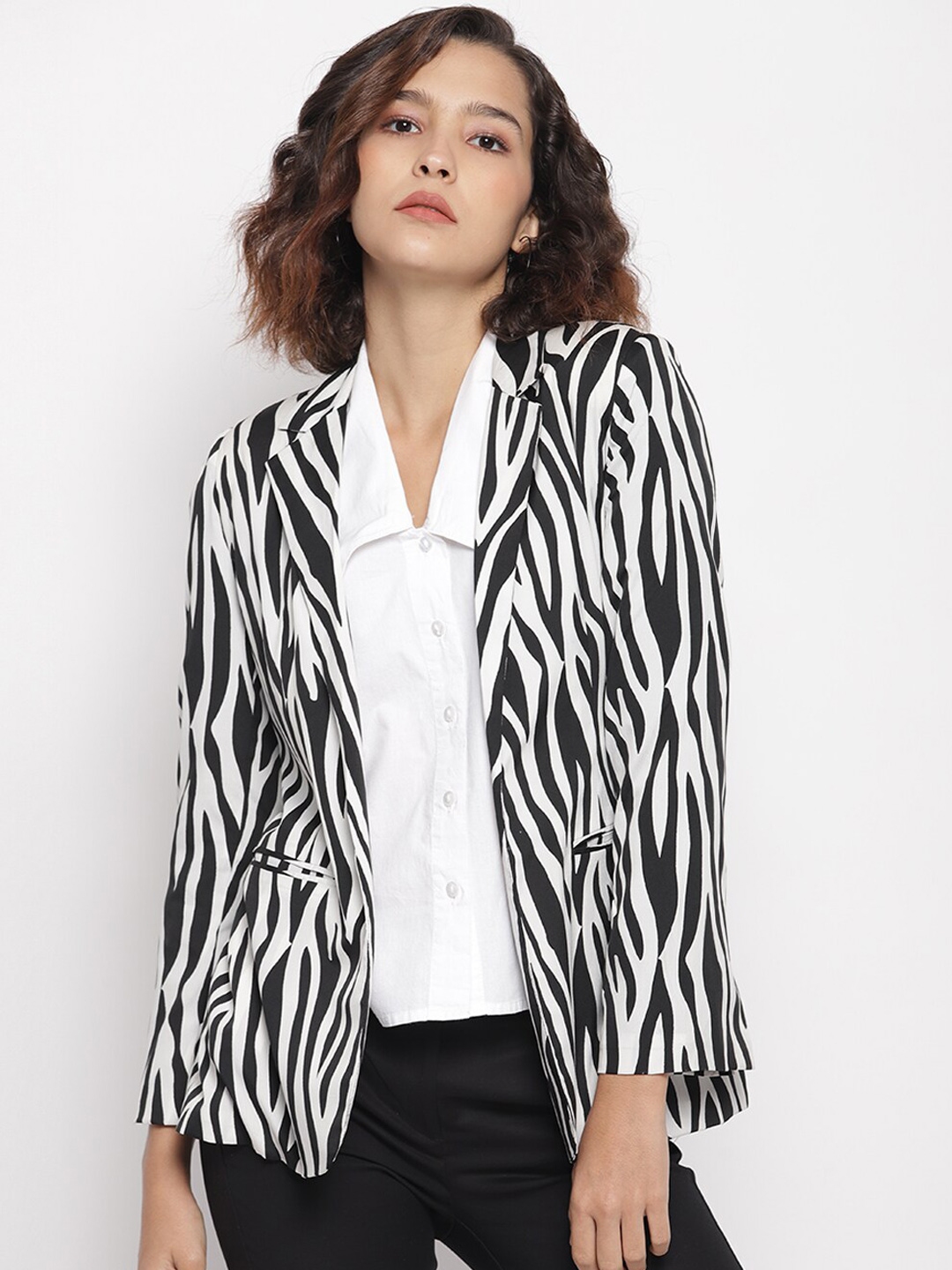 Buy LA LOFT Women Black White Zebra Printed Blazer Blazers for Women 13215262 Myntra