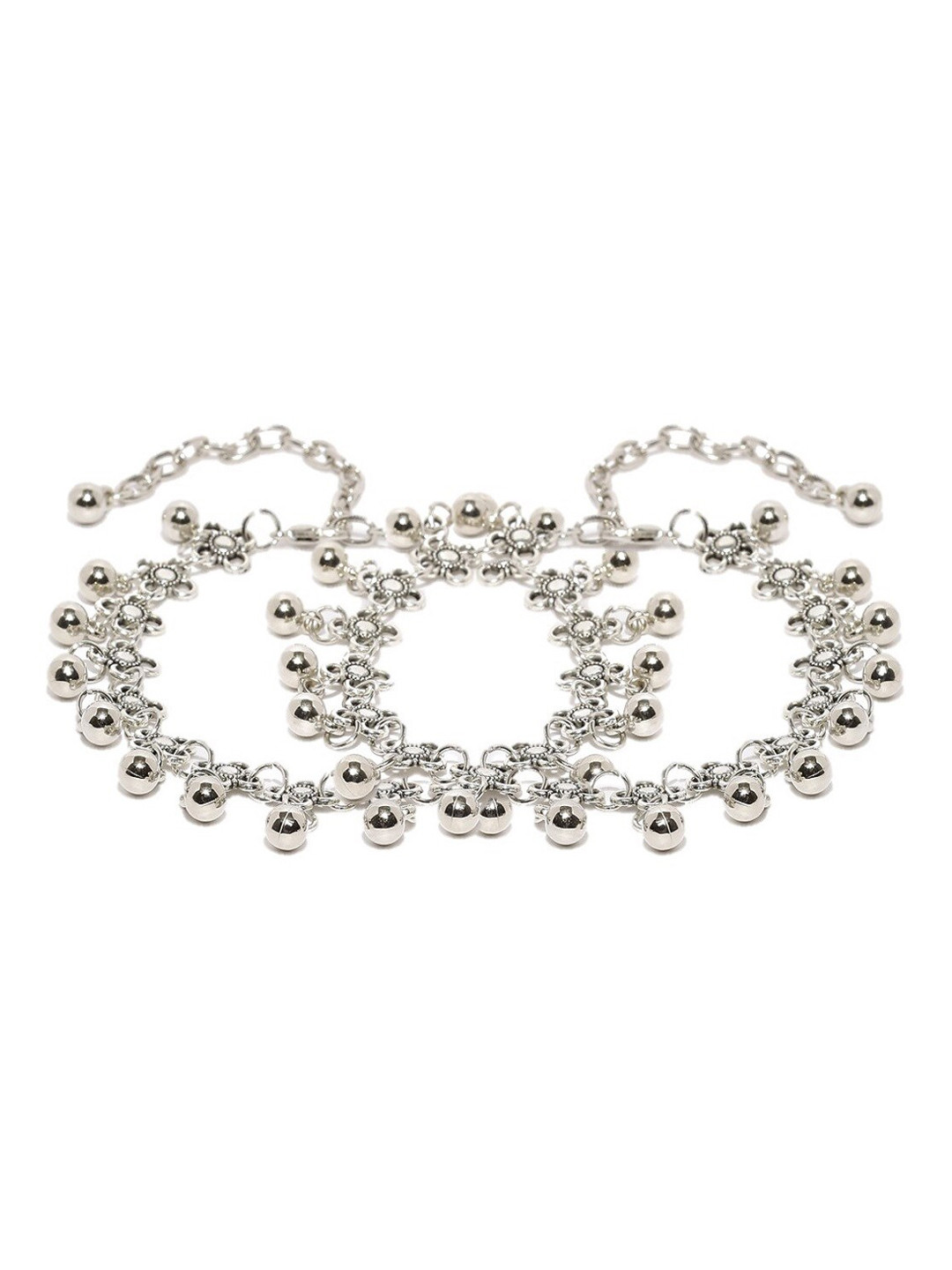 OOMPH Silver-Toned Bohemian Anklets