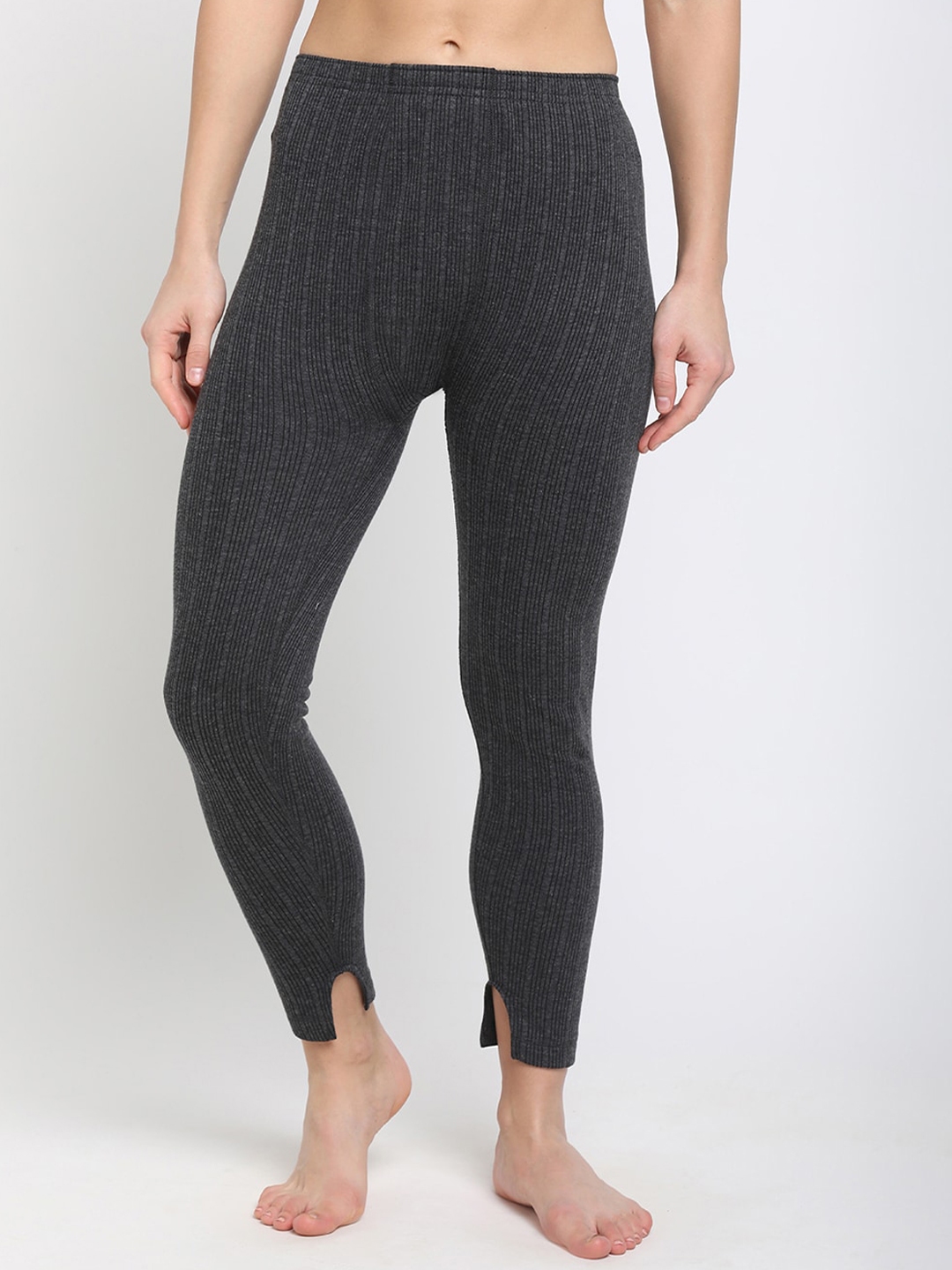Buy DIXCY SCOTT Slimz Women Charcoal Grey Striped Thermal Trousers