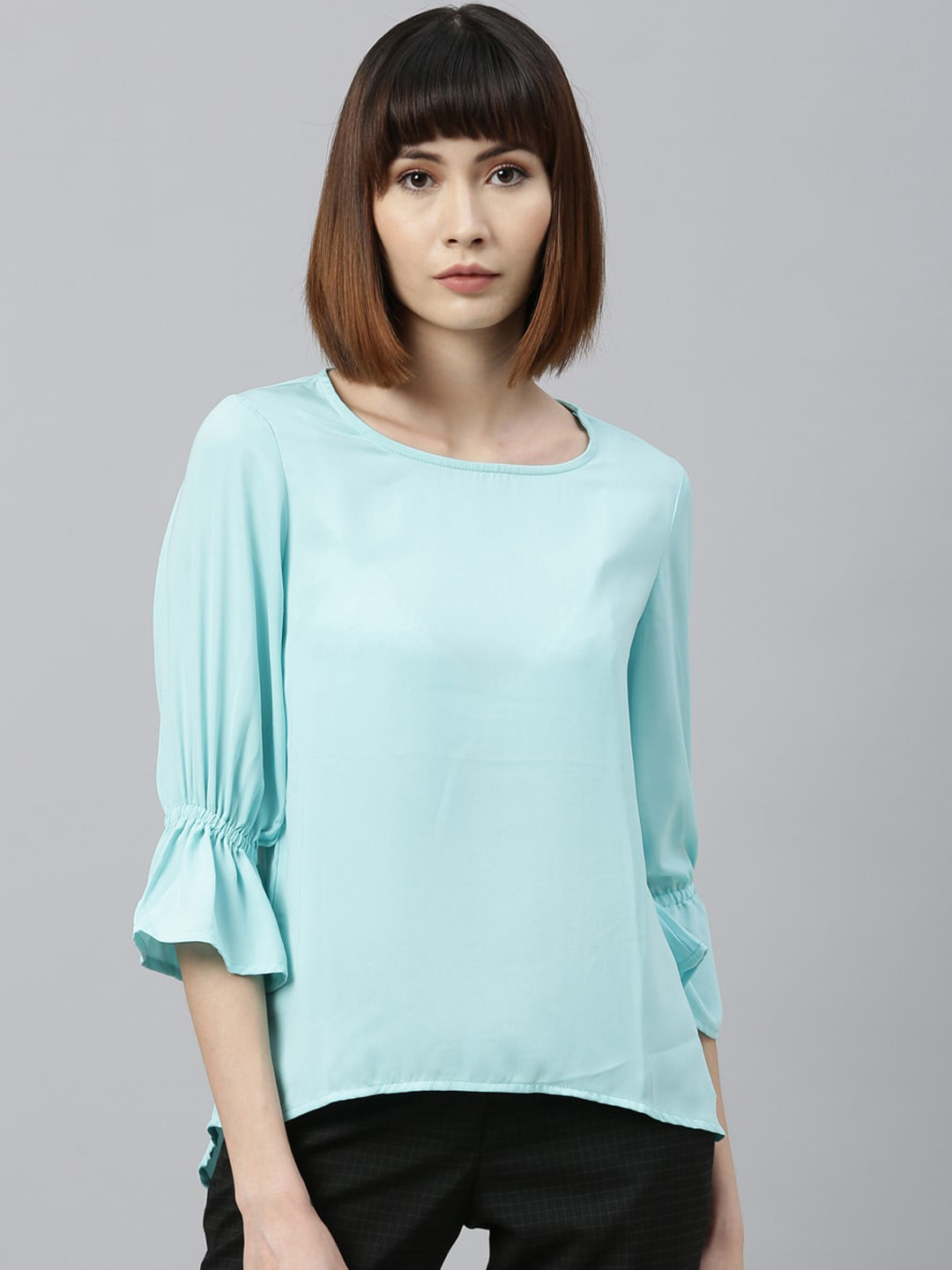 Park Avenue Woman Women Turquoise Blue Solid Top
