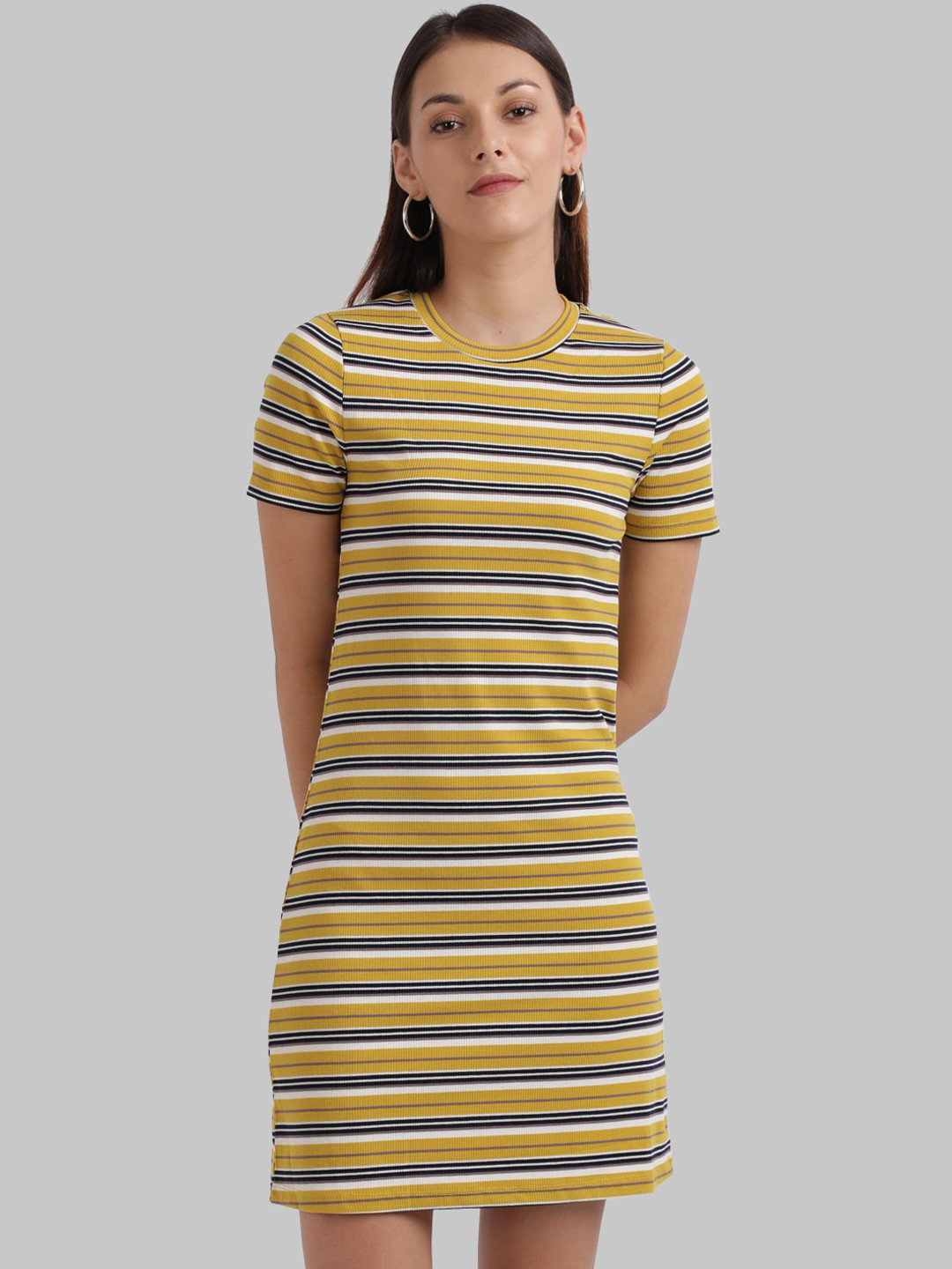 Parx Women Yellow & White Striped T-shirt Dress