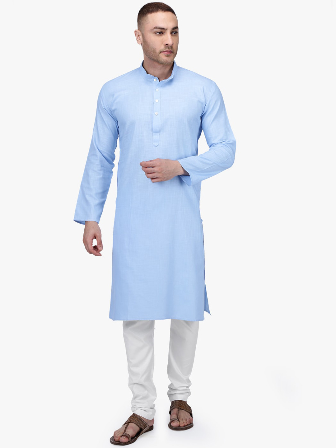 RAJUBHAI HARGOVINDAS Men Blue Solid Premium Cotton Kurta with Pyjamas