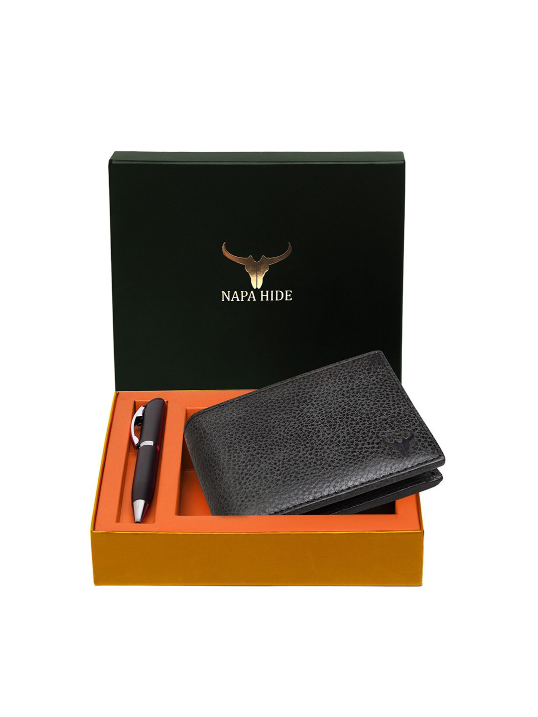 NAPA HIDE Men Black RFID Protected Genuine Leather Accessory Gift Set