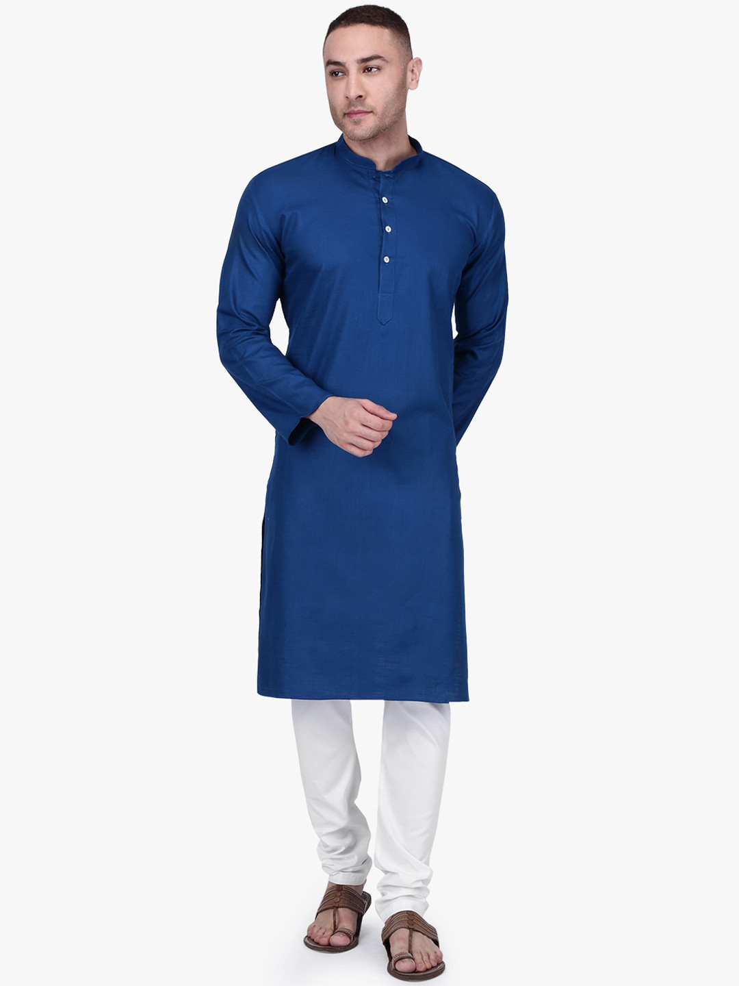 RAJUBHAI HARGOVINDAS Men Navy Blue & White Solid Kurta with Pyjamas
