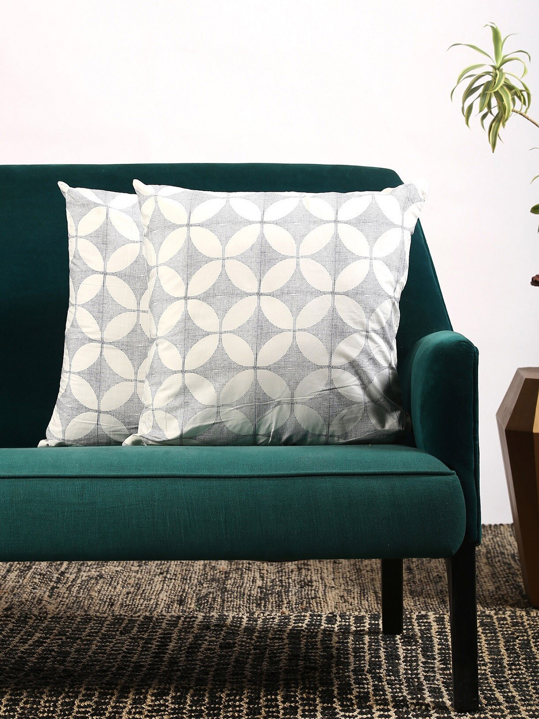Contrast Living Set Of 2 Blue & White Floral Square Cushion Covers