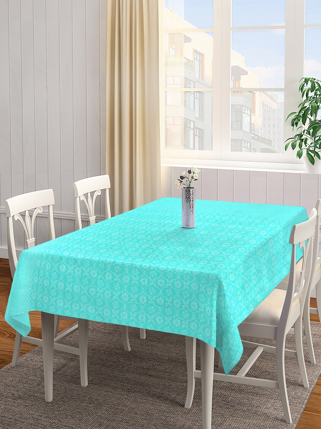 NEUDIS Turquoise Blue Printed 6 Seater Table Cover