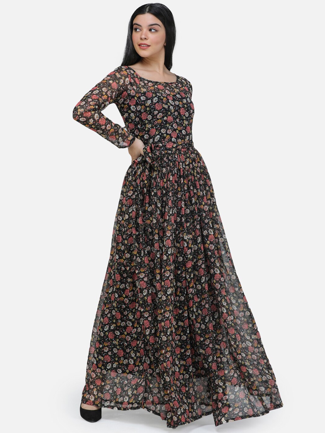Buy SCORPIUS Black Floral Printed Maxi Dress Dresses for Women