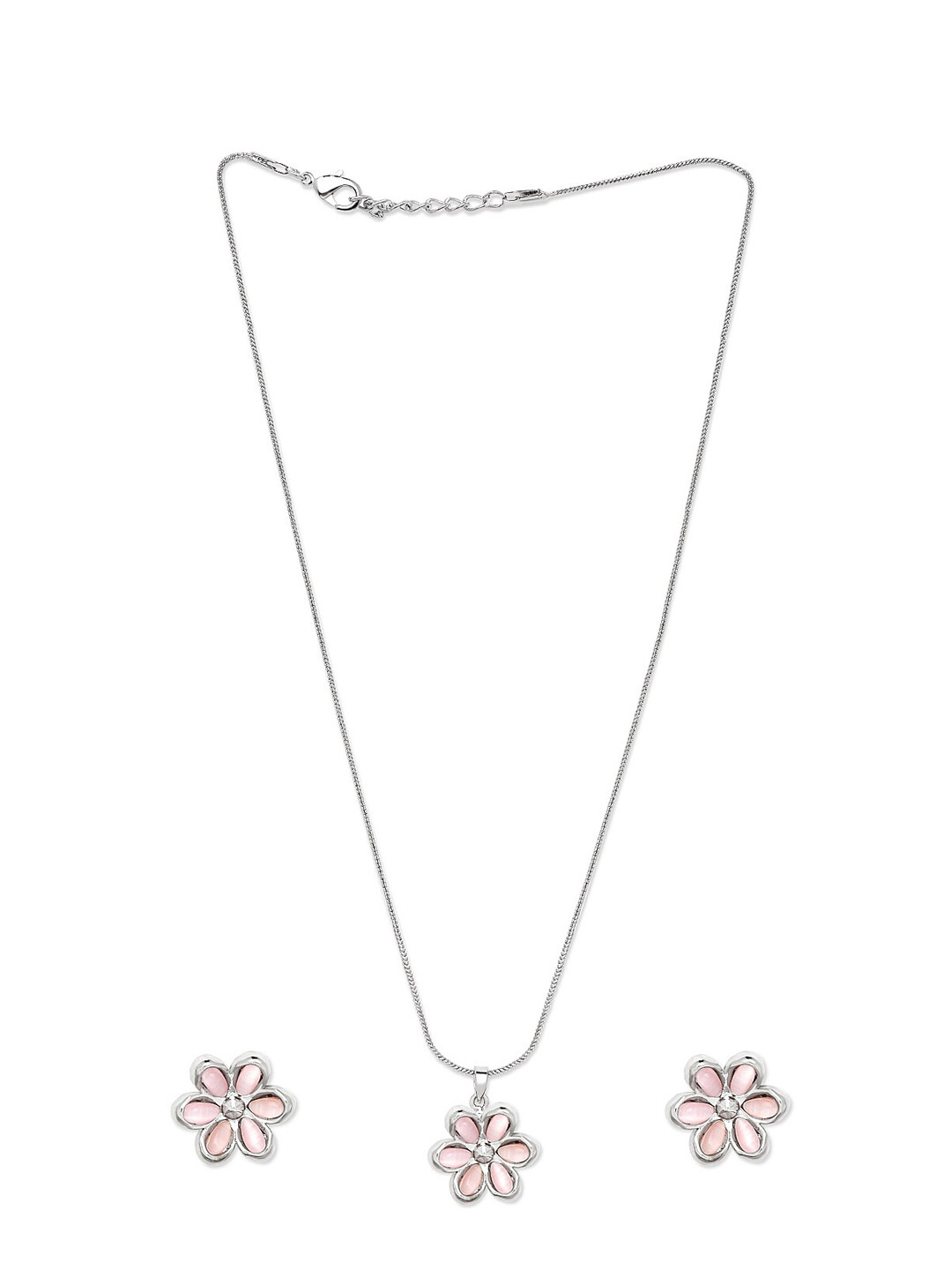 Mahi Cats Eye Pink Floret Fantasy Pendant Set