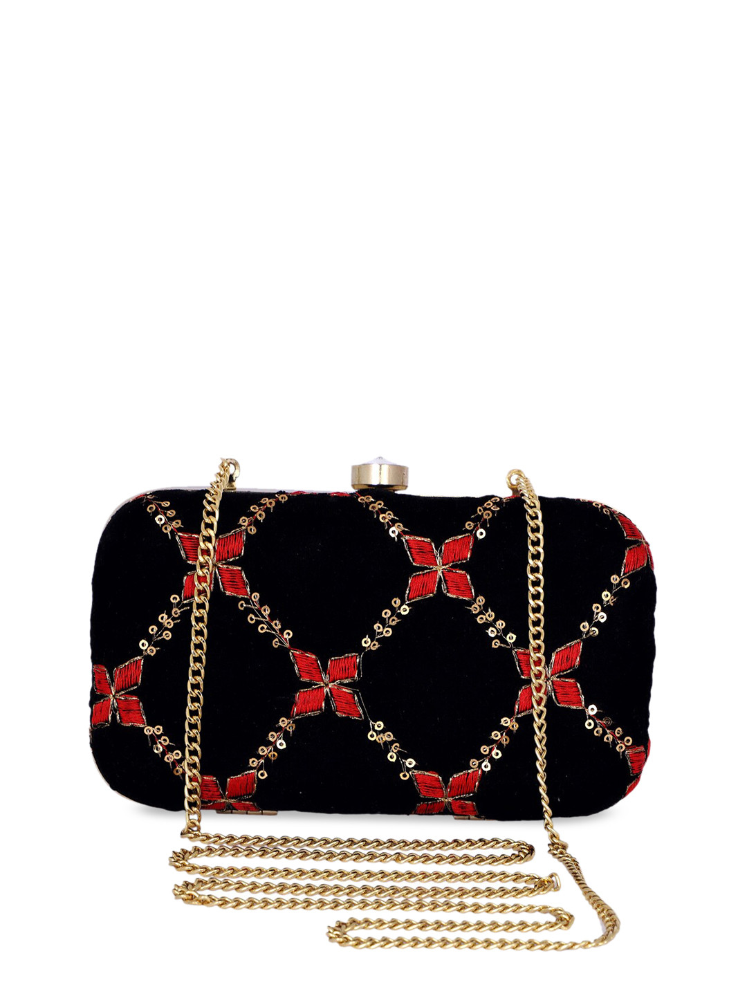 Rezzy Women Black & Gold-Toned Solid Box Clutch