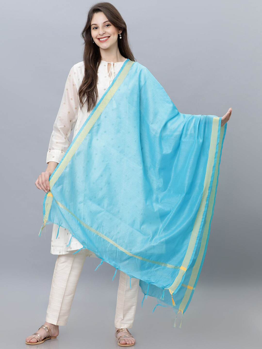 Vishudh Women Blue Solid Chanderi Duppatta