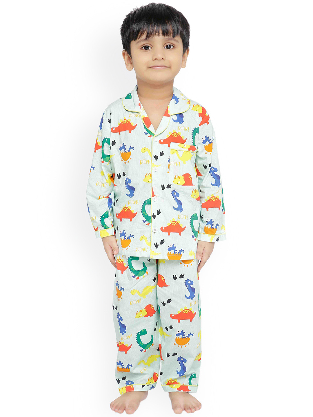 Knitting Doodles Kids White & Blue Printed Night Suit