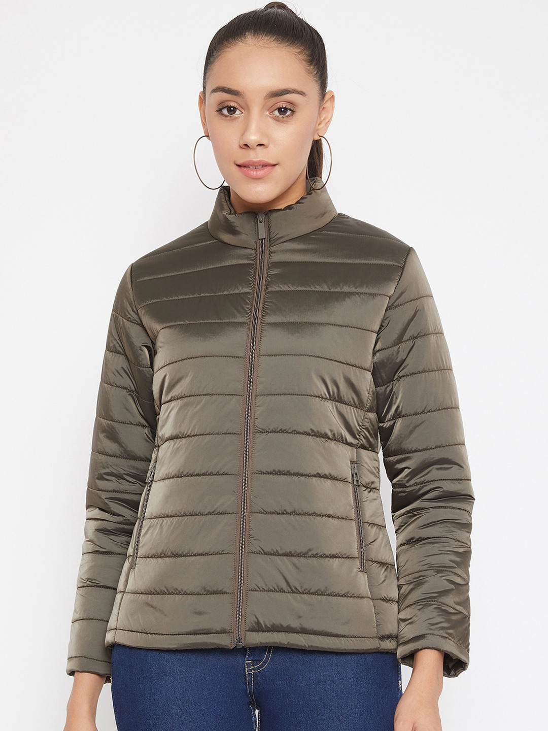 Crimsoune Club Women Olive Green Lightweight Puffer Jacket