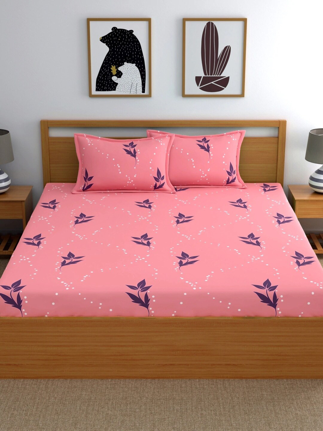 Home Ecstasy Printed 140TC Cotton King Bedsheet With 2 Pillow Covers