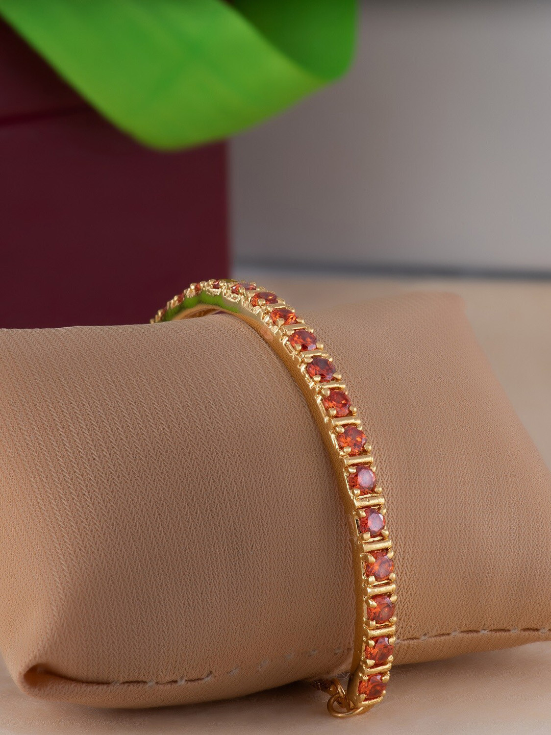 Estele 24K Gold-Plated & Orange American Diamond Stone Studded Bracelet