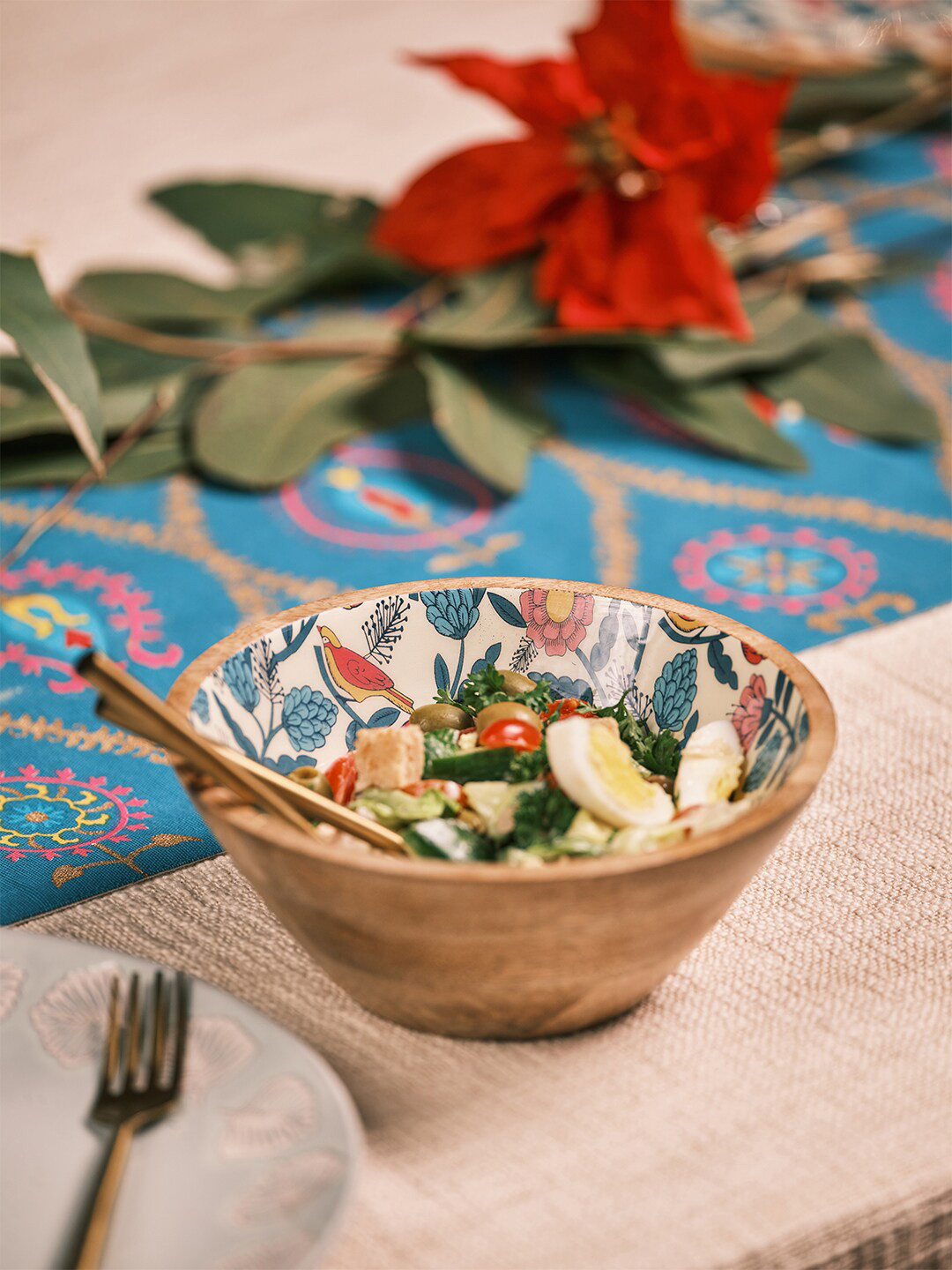 Chumbak Brown & Green Handcrafted Country Wooden Large Bowl