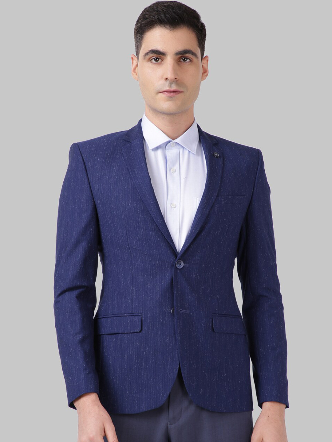 Park Avenue Men Blue Self Designed Single-Breasted Formal Blazer