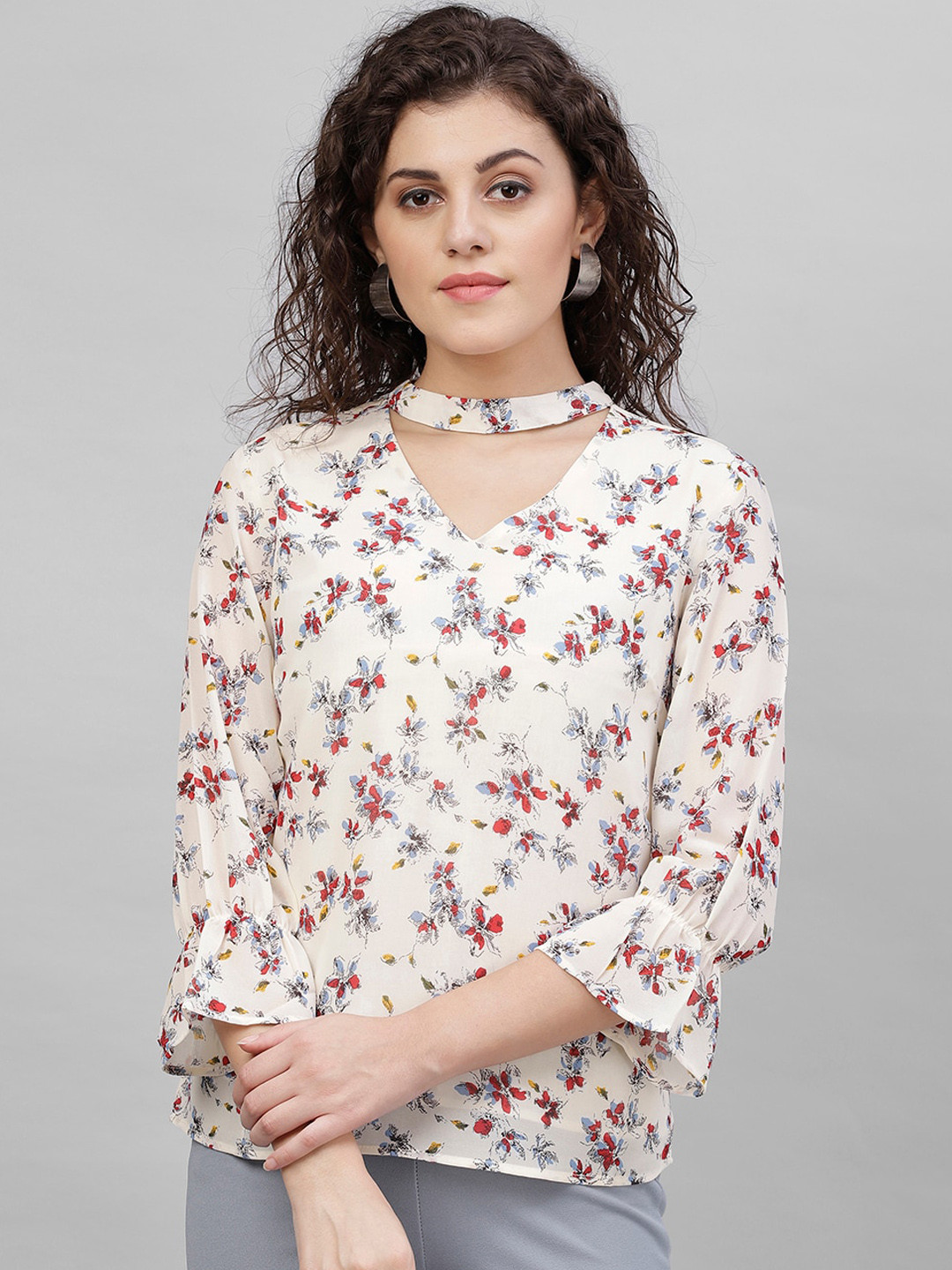Gipsy Women Cream-Coloured Printed Top