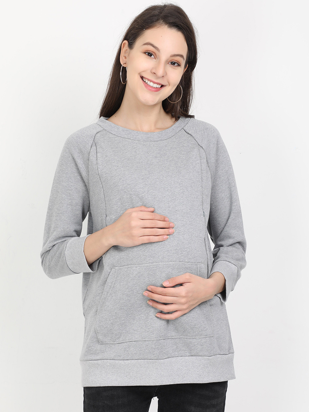 The Mom Store Maternity Women Grey Solid Sweatshirt