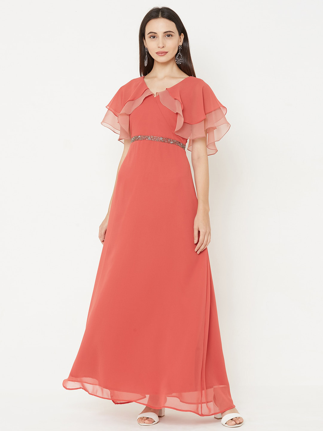 MISH Women Rust Orange Solid Maxi Dress