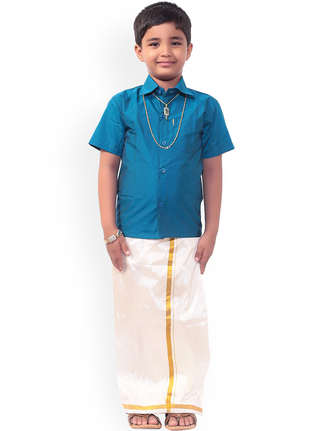 Thangamagan Boys Blue & Cream Coloured Shirt and Veshti