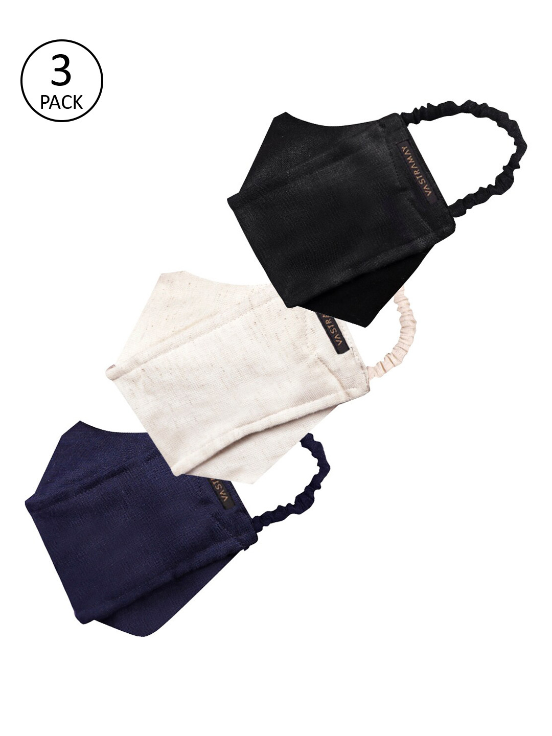 VASTRAMAY Unisex 3 Pcs Black & Blue Reusable 2 Ply Protective Cloth Masks