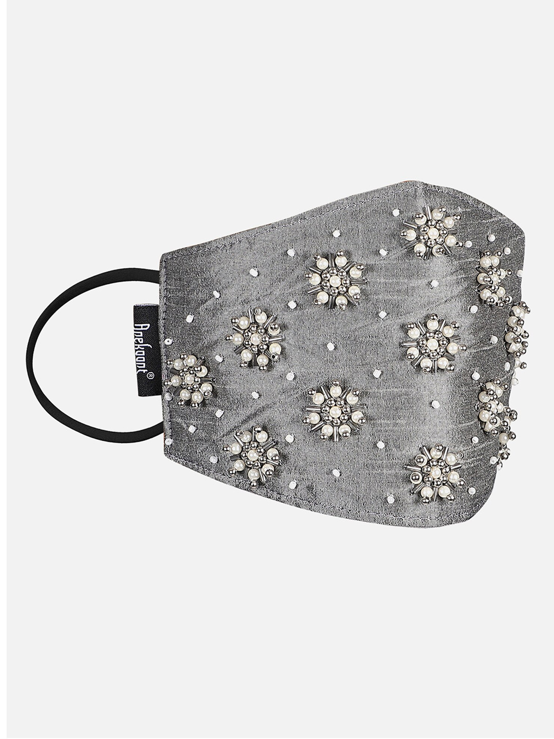 Anekaant Women Grey & White Embroidered 3-Ply Reusable Cloth Mask