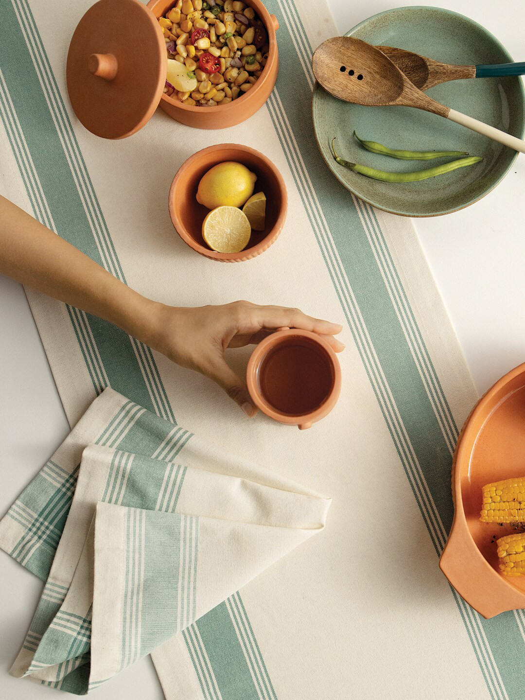 ellementry Blue & Beige Striped Table Runner