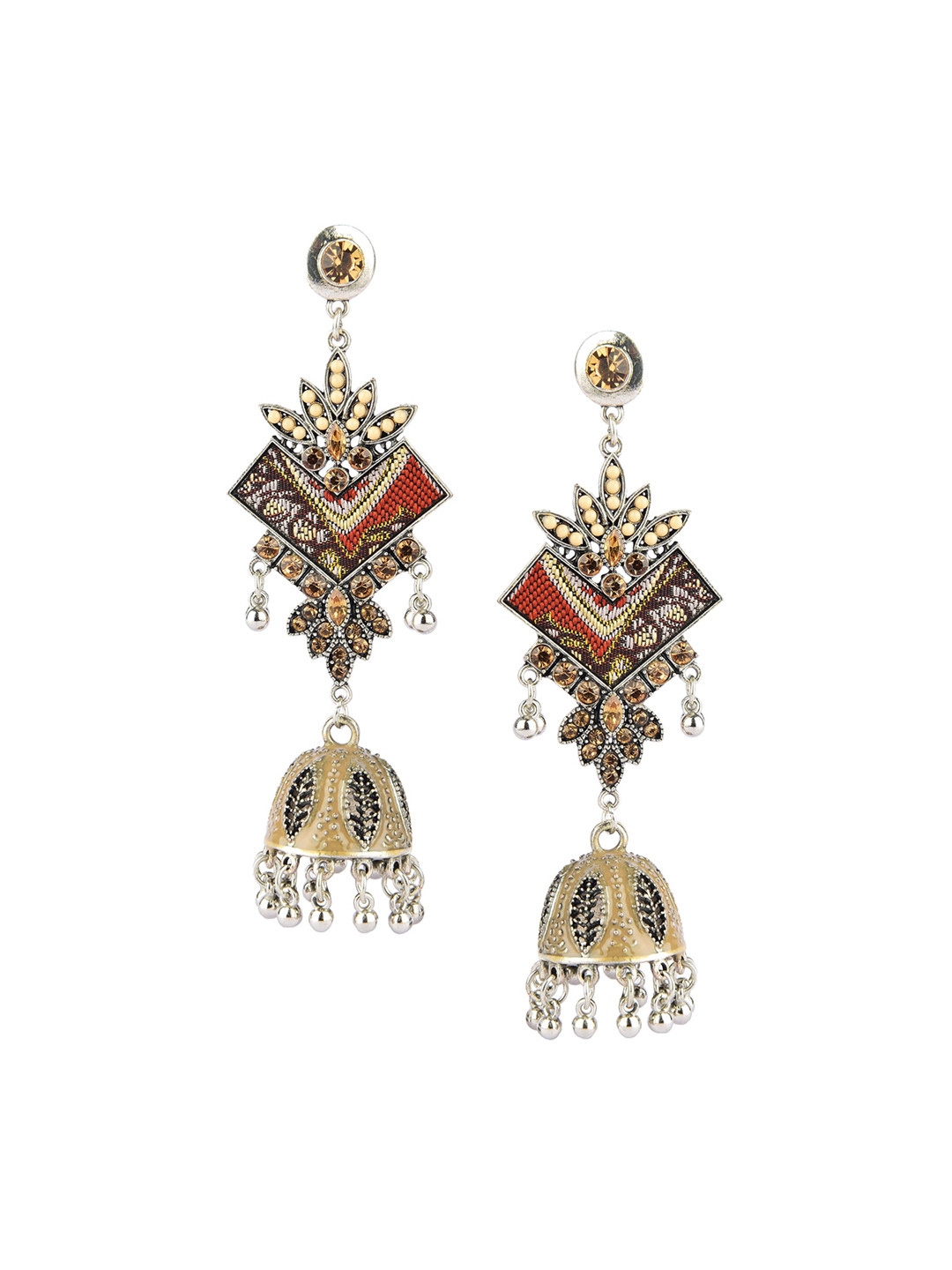 DESI COLOUR Beige & Navy Blue Contemporary Drop Earrings