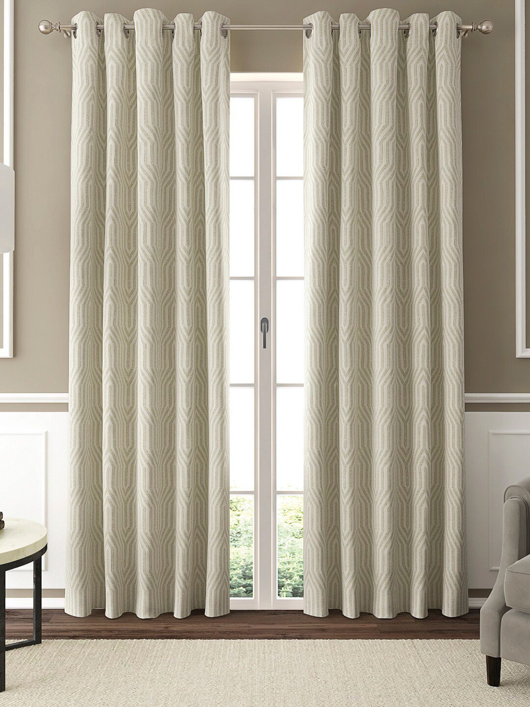 GM Beige & Off-White Set of 2 Jacquard Curtains