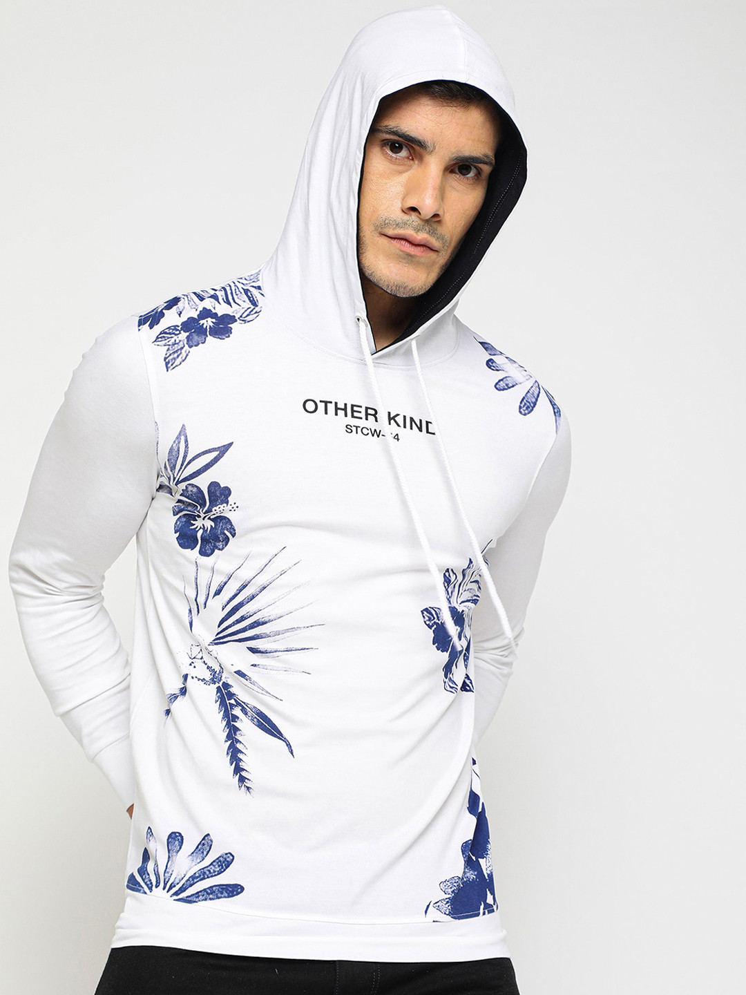 Maniac Men White Printed Hood Pure Cotton T-shirt