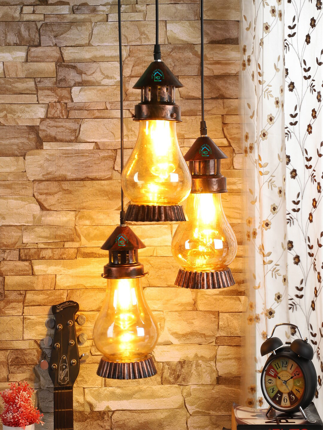 MFD HOME FURNISHING Brown Solid Traditional Lantern Ceiling Lamp