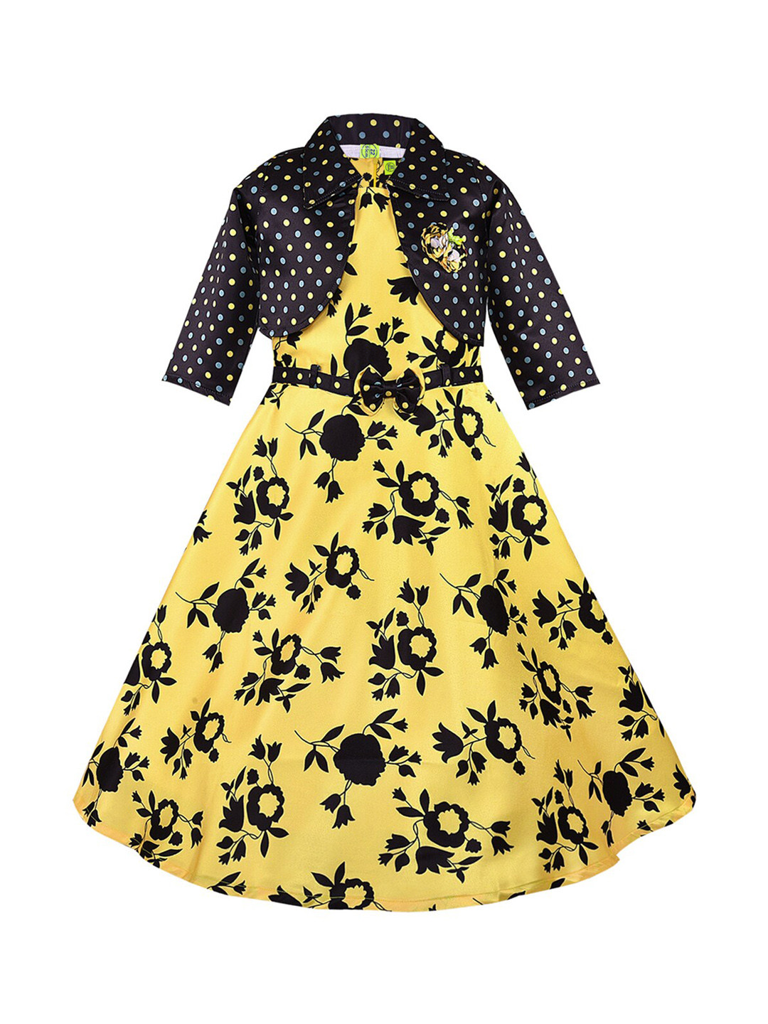 Wish Karo Girls Yellow Floral Printed Maxi Dress With Jacket