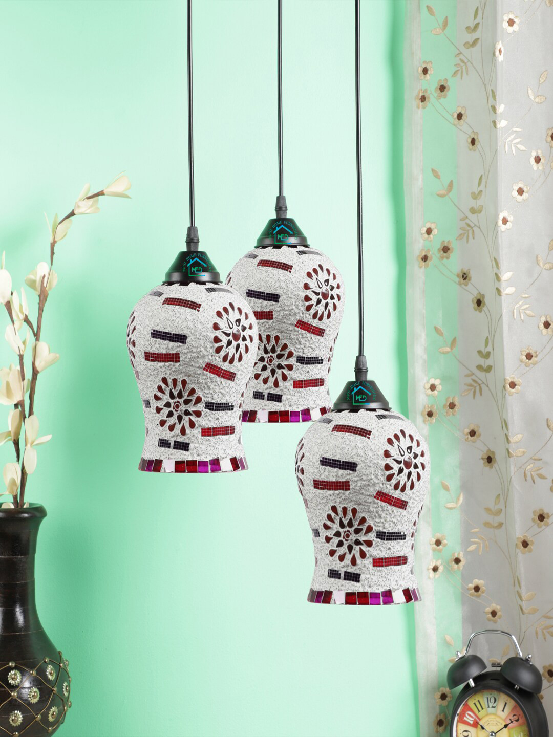 MFD HOME FURNISHING White & Pink Printed Traditional Cluster Light