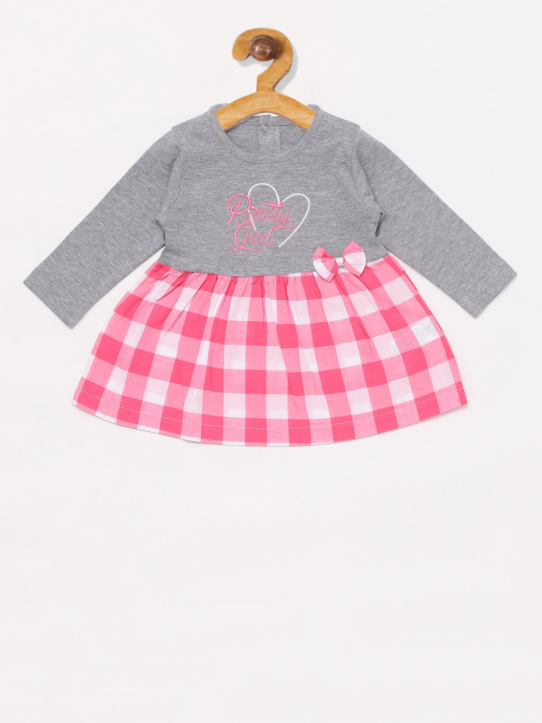 BABY GO Girls Grey Checked Cotton Fit and Flare Dress