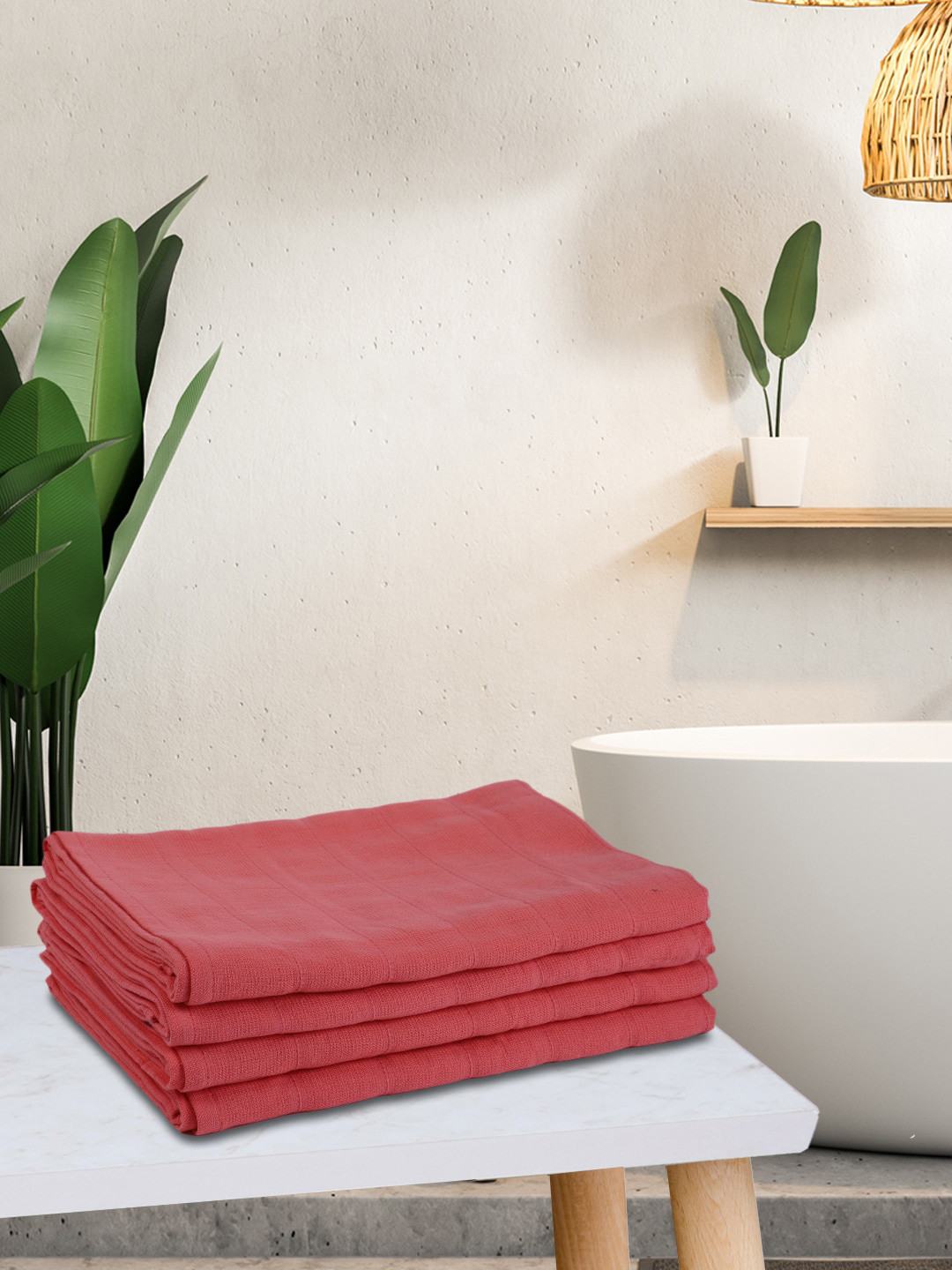 KOPA Layers Unisex Coral Pink Set Of 4 LORENA Cotton Bath Towels