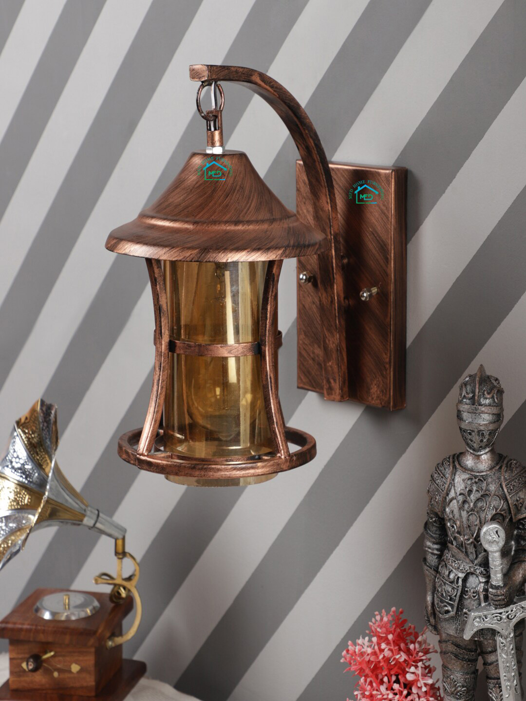 MFD HOME FURNISHING Copper-Toned Textured Traditional Armed Sconce Wall Lamp
