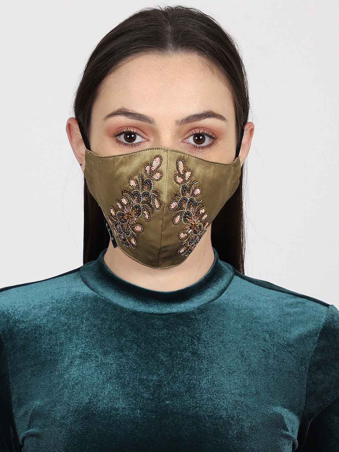 Anekaant Women Beige Embellished 3-Ply Reusable Cloth Mask