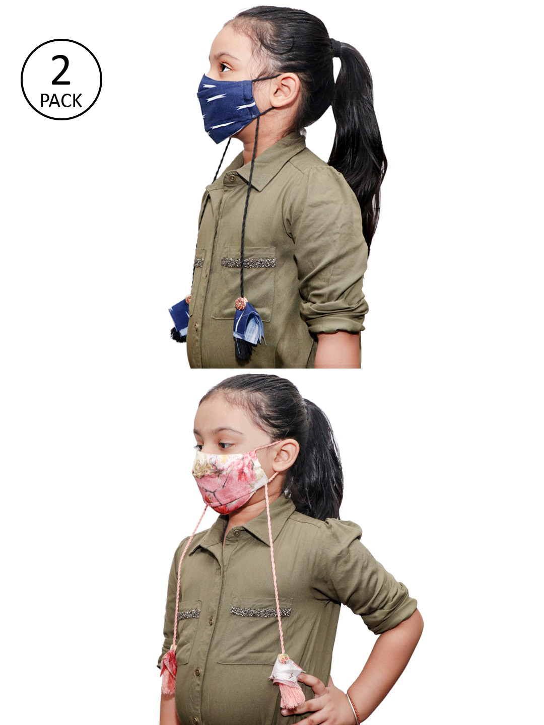 JBN Creation Kids Pack Of 2 Printed 3-Ply Reusable Tassel Style Cloth Masks