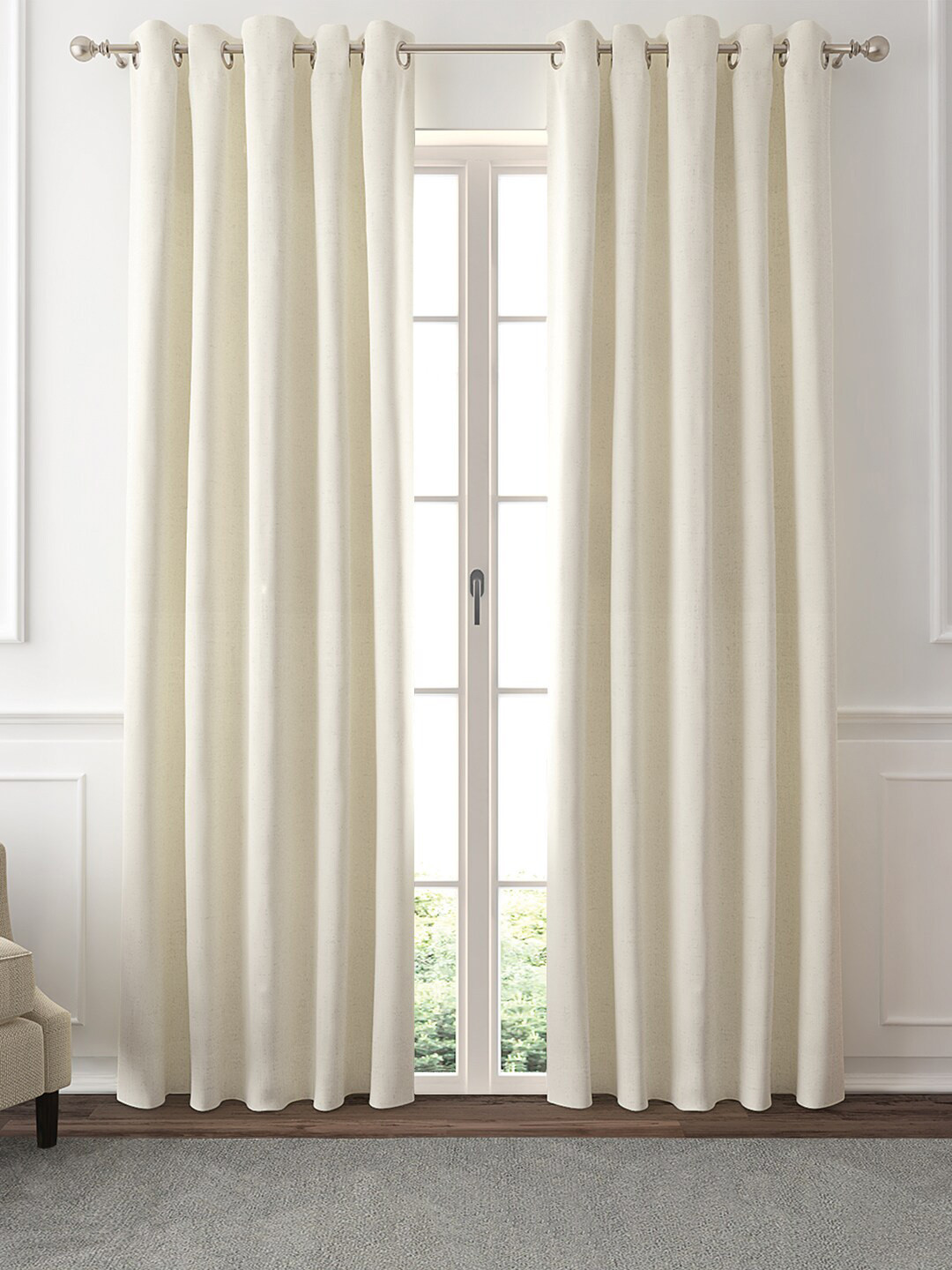 GM Set Of 2 Cream Coloured Jacquard Woven Door Curtains