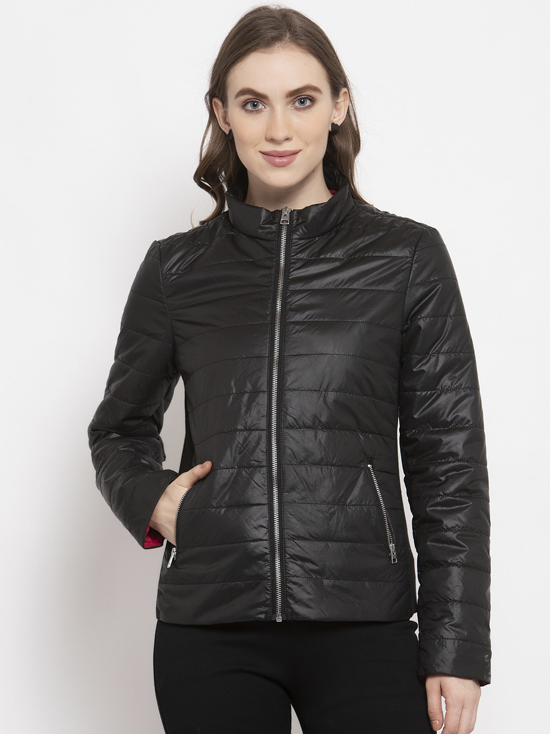 Gipsy Women Black Solid Quilted Jacket