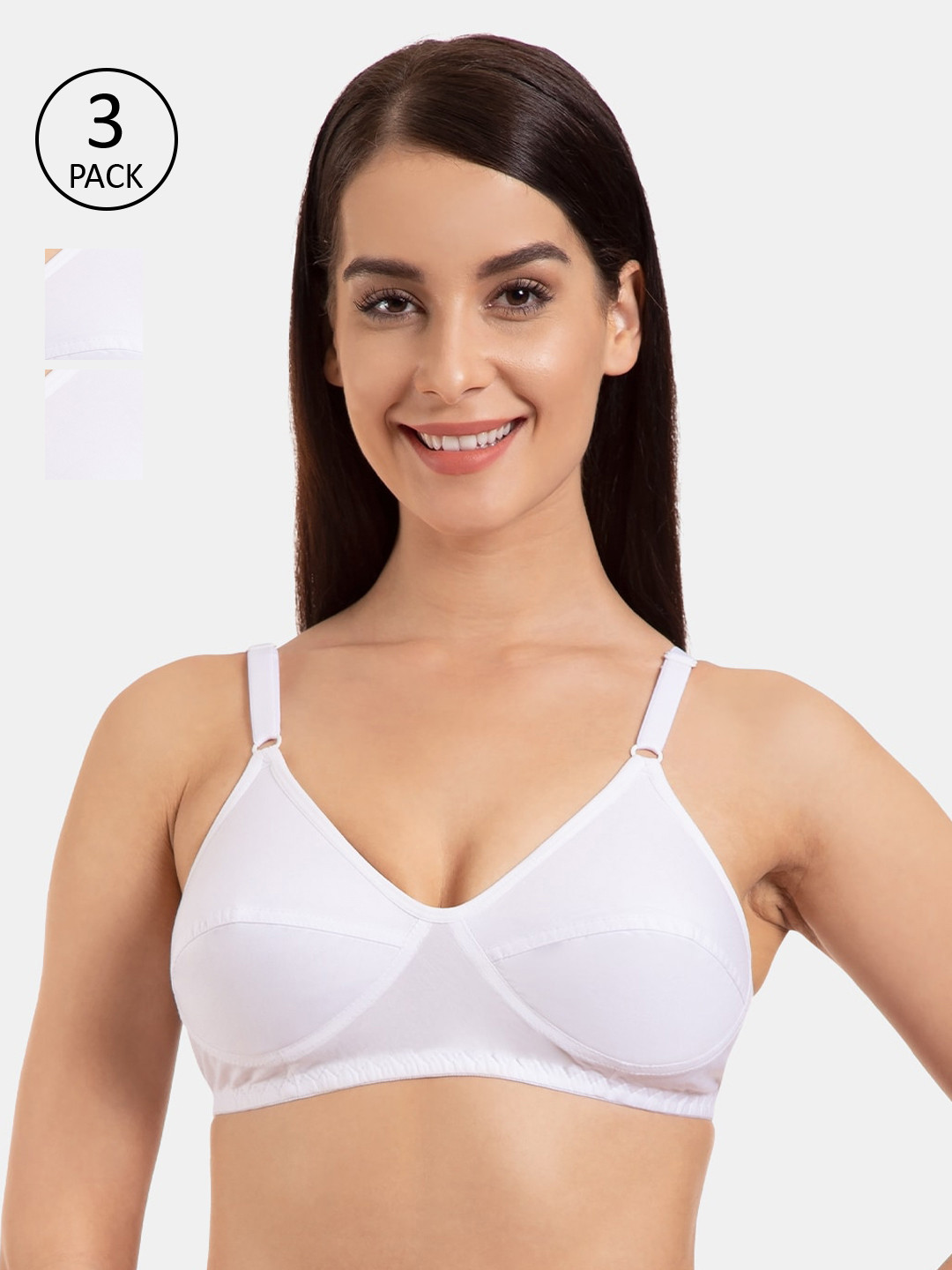 Tweens Women Pack Of 3 White Solid Non-Wired Non Padded T-Shirt Bra TW-292-3PC-WH-30B