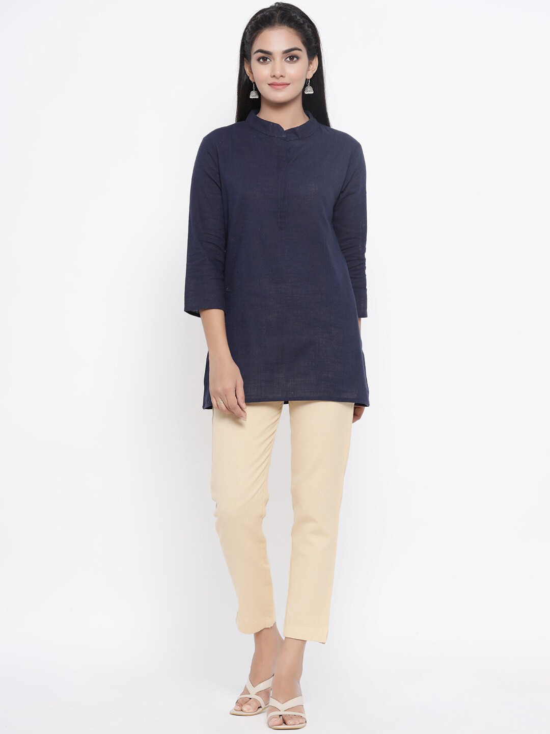 Fabriko Women Navy Blue & Beige Top with Trousers