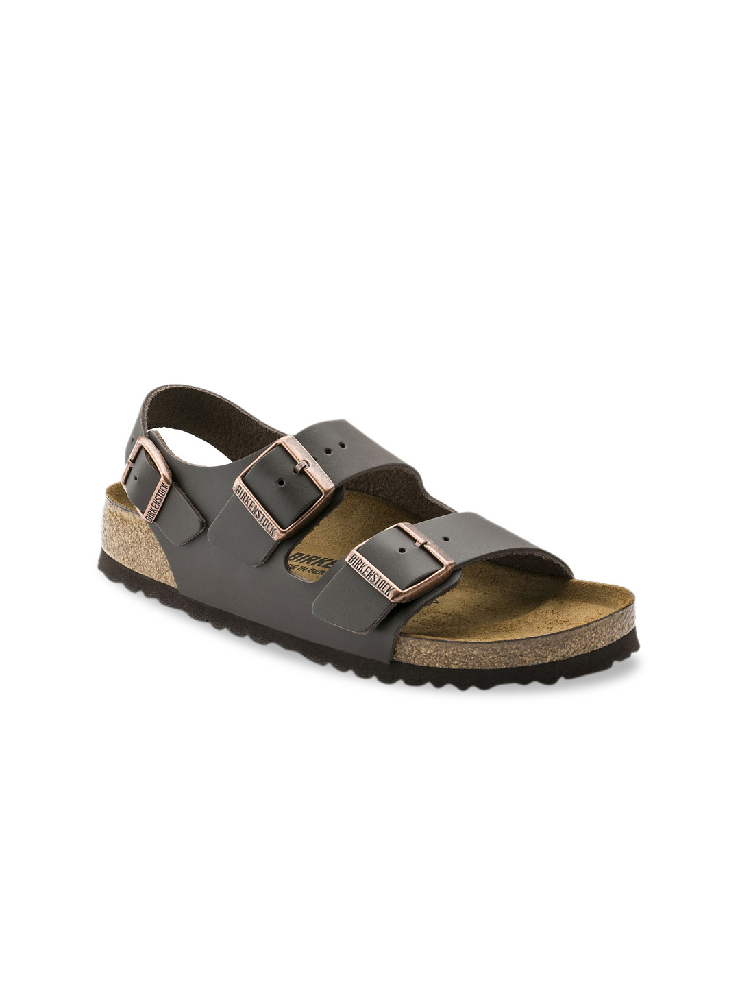 Birkenstock Milano Dark Brown Regular Width Natural Leather With An Ankle Strap