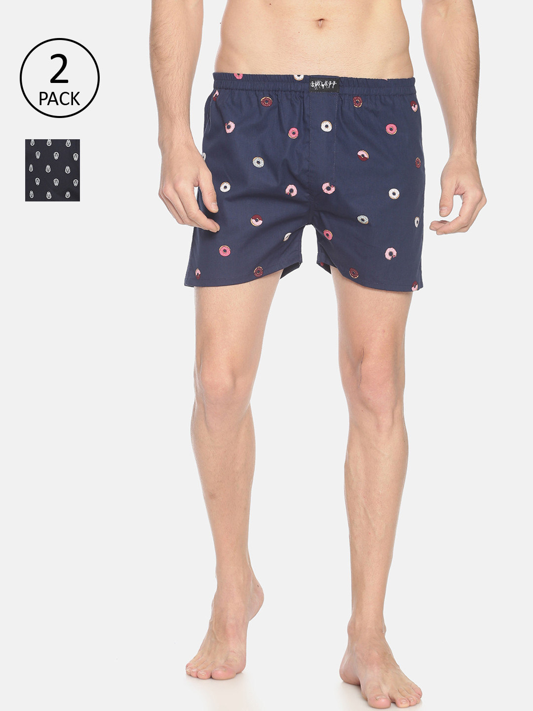 SHOWOFF Men Pack Of 2 Black & Navy Blue Printed Pure Cotton Boxers SB95-SB96