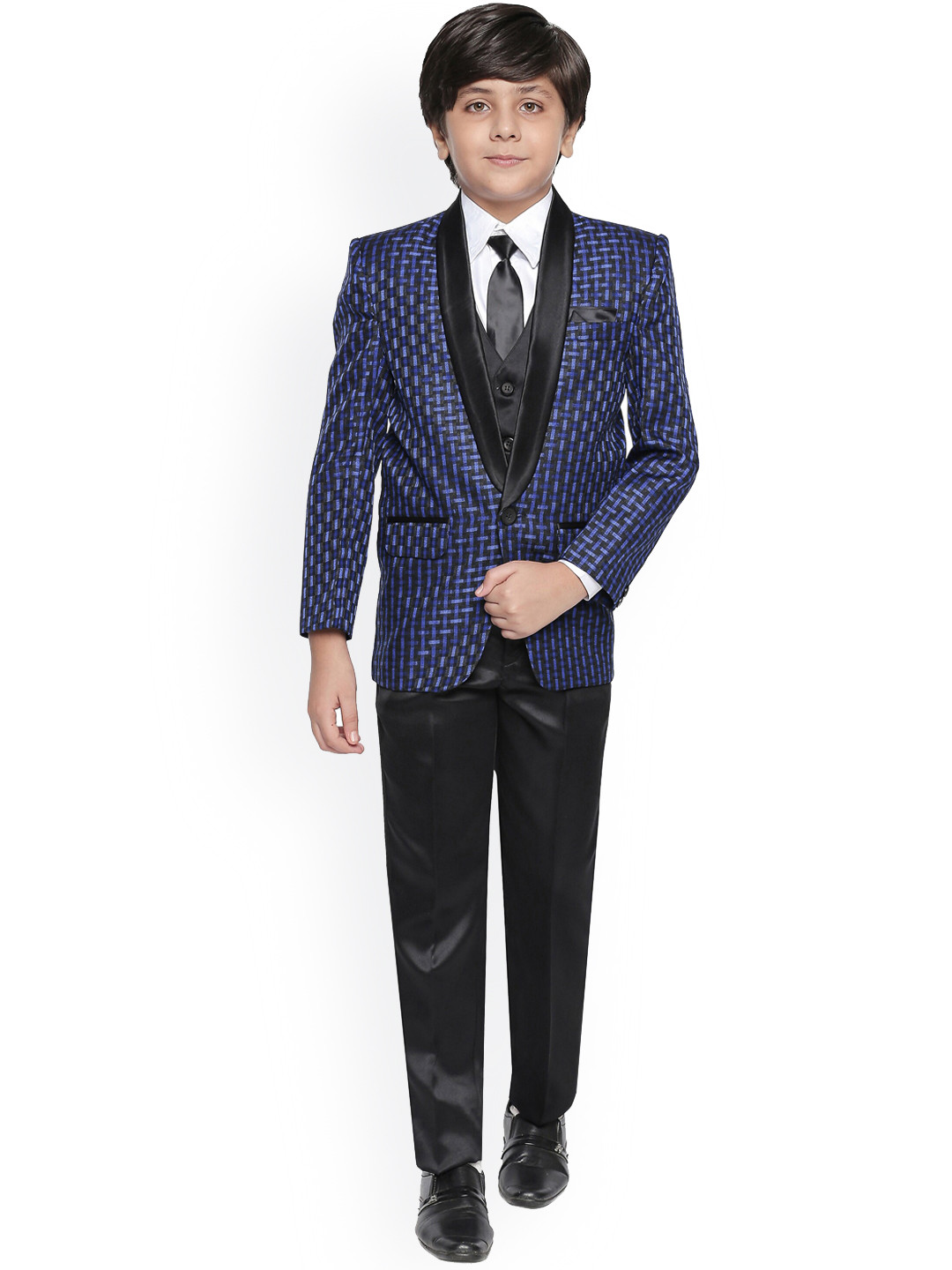 Jeetethnics Boys Navy Blue & Black Checked Suit Set