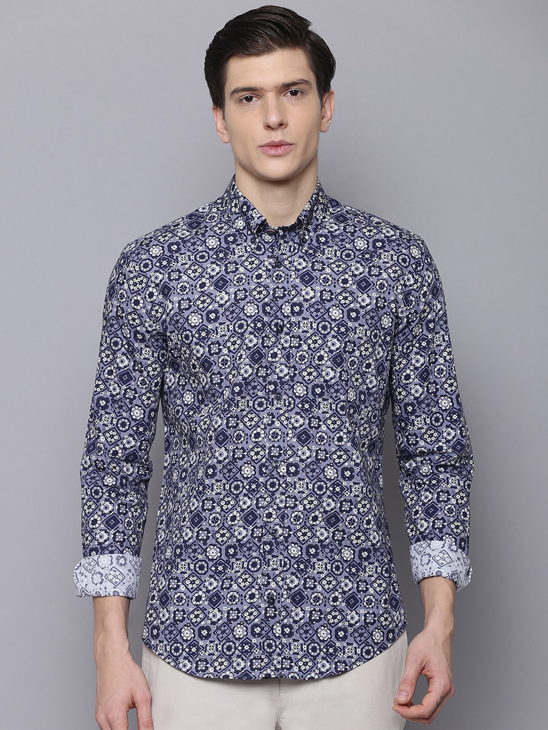 BEN SHERMAN Men Purple & Blue Slim Fit Printed Casual Shirt
