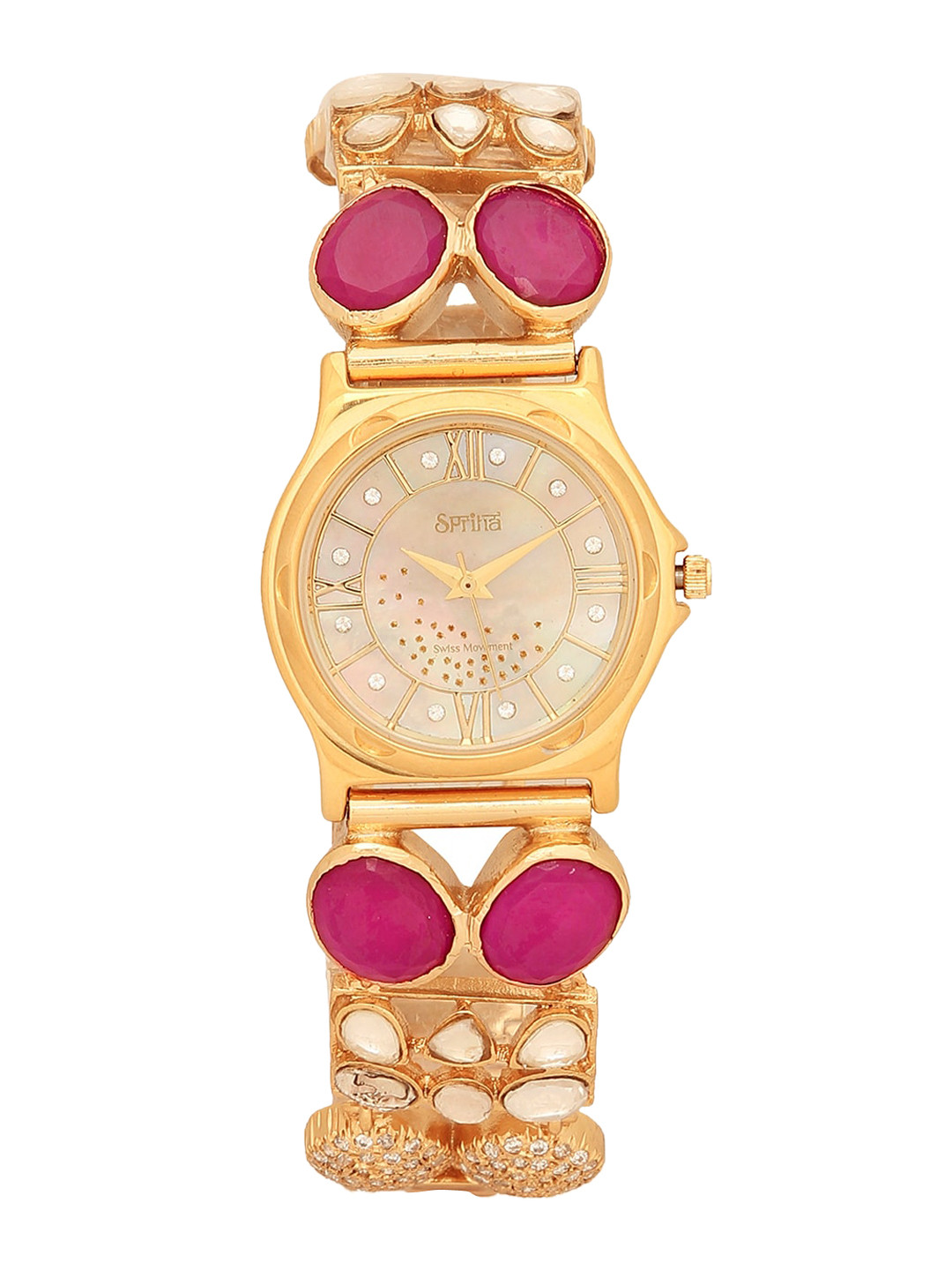 SPRIHA Handcrafted Timepieces Women Gold-Toned & Magenta Analogue Watch SEKD2RG