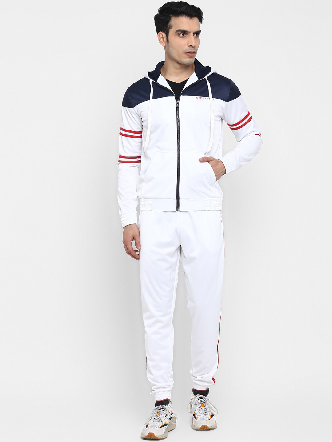 OFF LIMITS Men White & Red Colourblocked Tracksuit