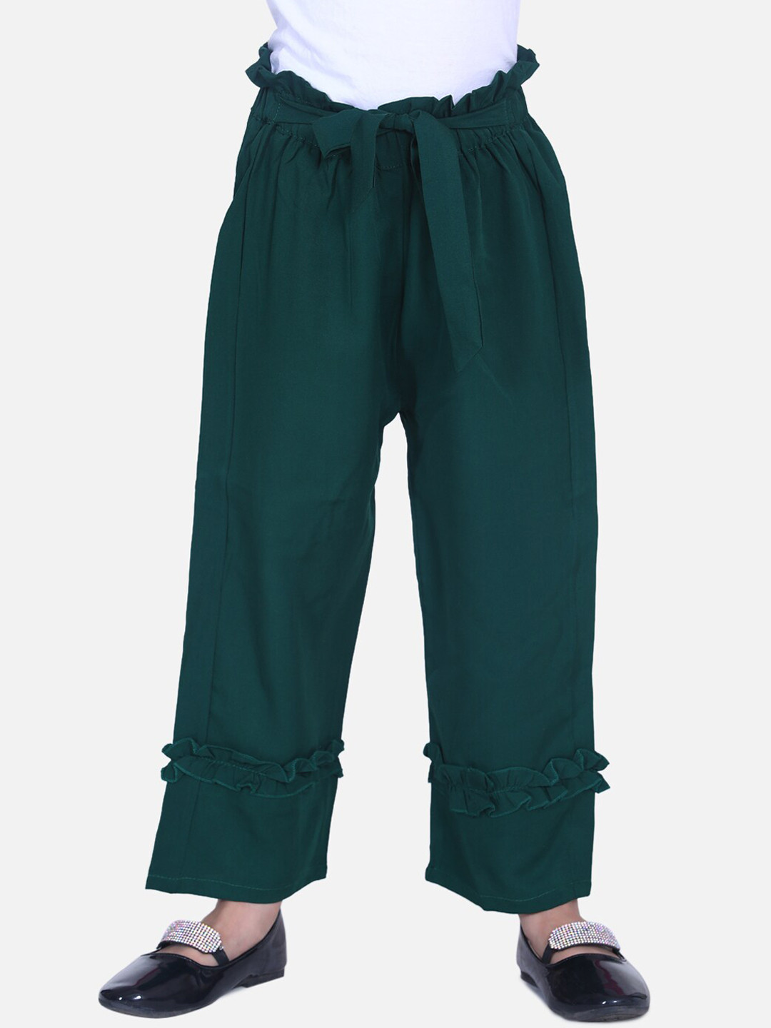 Cutiekins Girls Green Hem Design Straight Palazzos